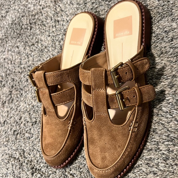Dolce Vita Shoes - Dolce Vita Tan Suede Double Buckle Mules
